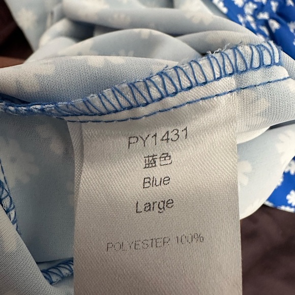 Blue Floral Off-Shoulder Top bishop sleeve size L - Picture 8 of 9